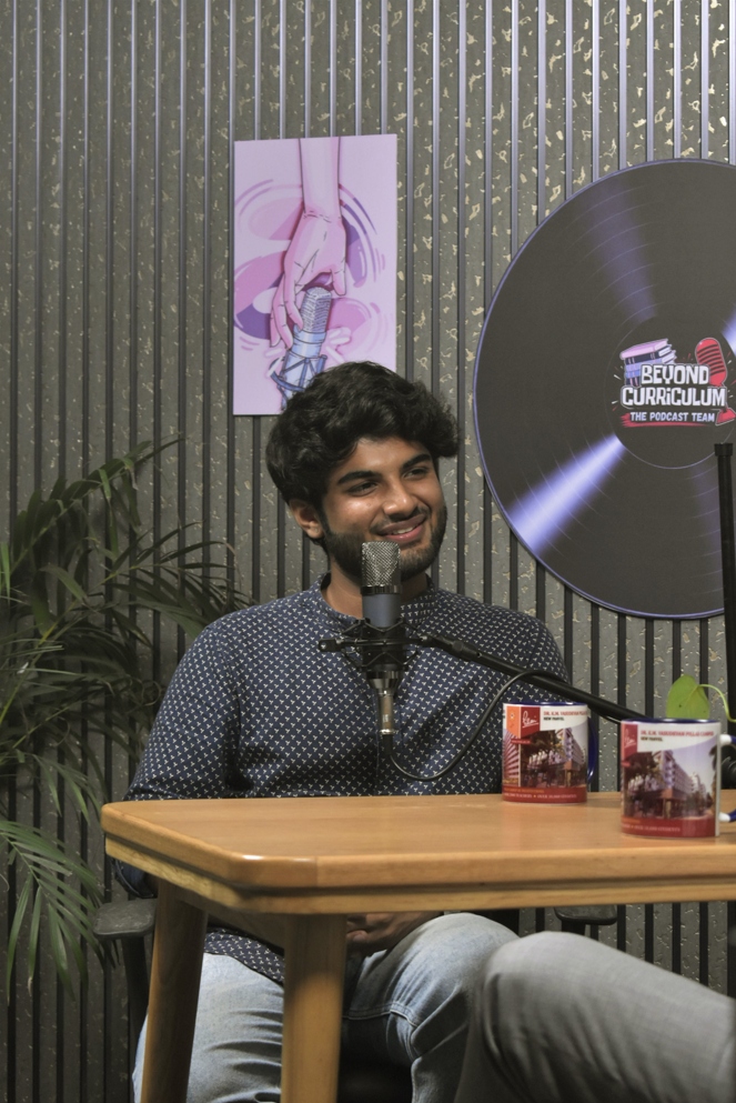 Krishna Singh in the Beyond Curriculum podcast recording studio at Pillai University
